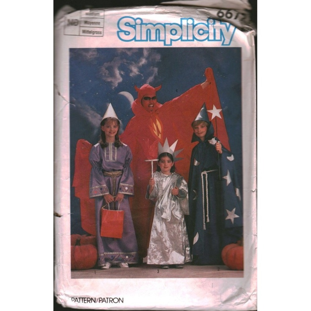 Simplicity 6672 Vintage 1984 Costume Pattern Wizard Princess Devil Kids Adults M